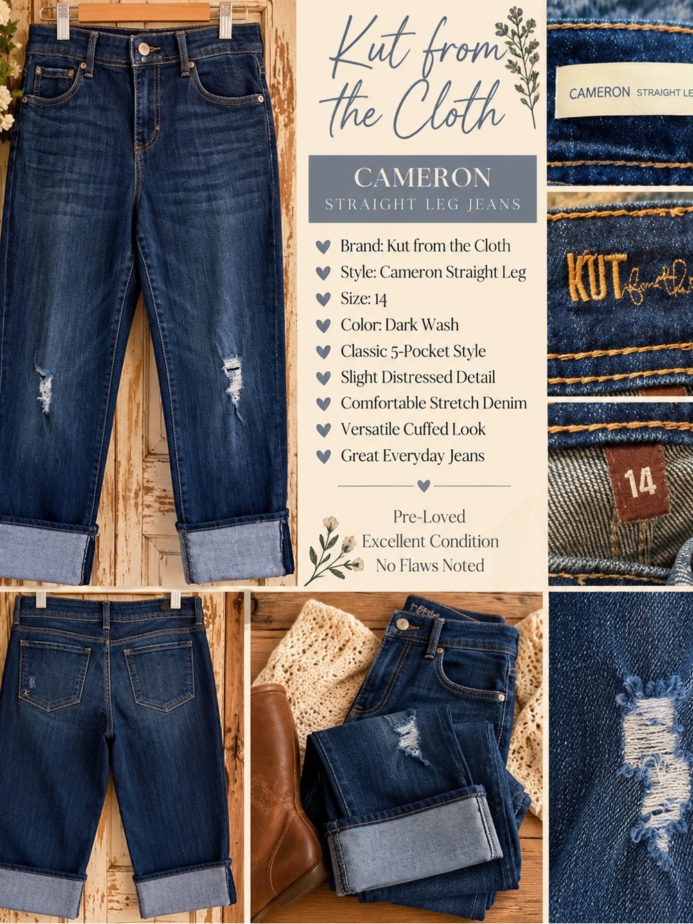 Kut from the Kloth Cameron Straight Leg Jeans - Dark Wash Blue